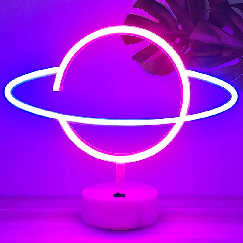 Pink Blue Planet neon sign Light USB/ battery dual purpose LED Lamp, for Birthday Wedding Party Wall Camping Summer Home decor - Cosmic Twink