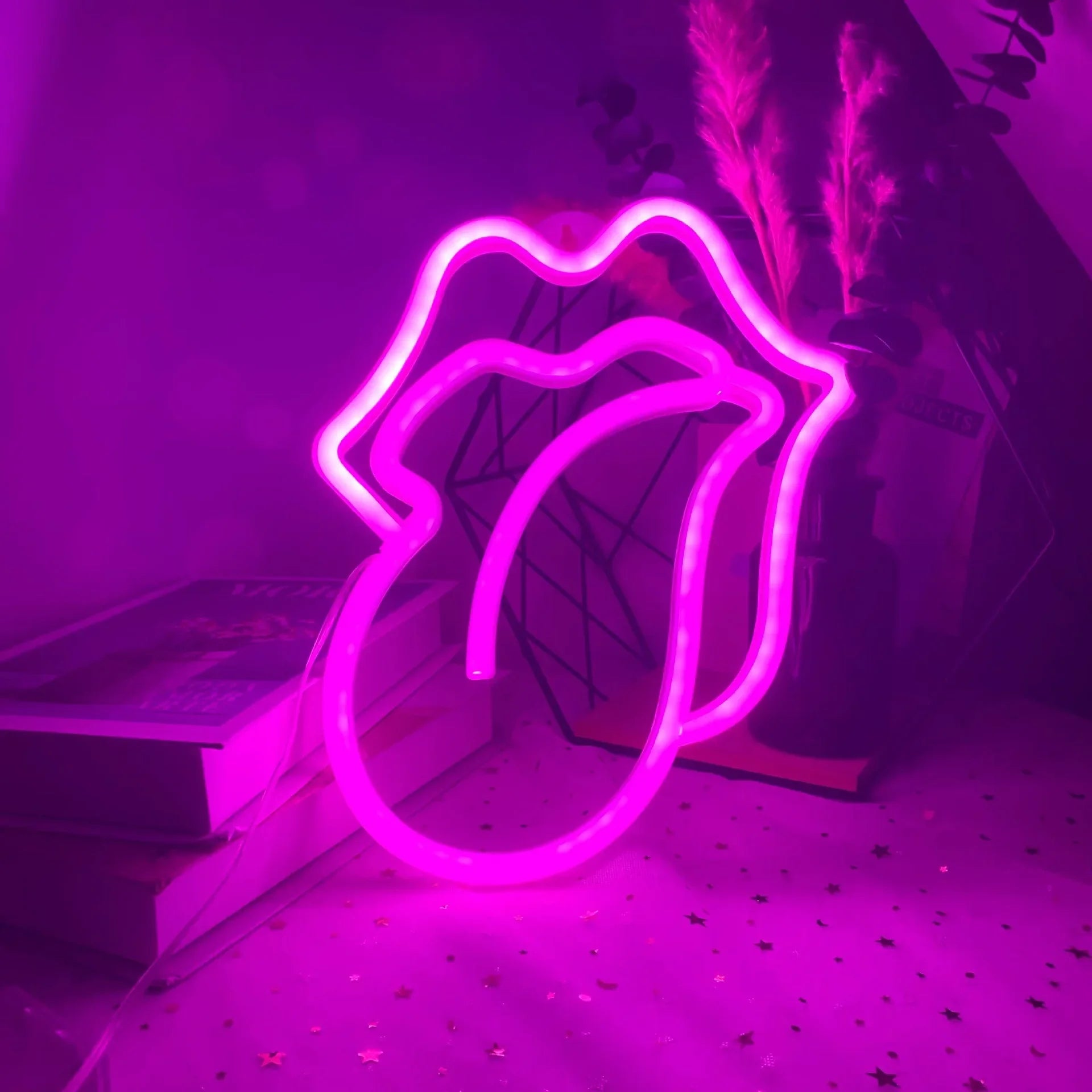 Mouth tongue Neon Light Sign LED Sexy Lips Lamp Decoration Table Room Shop Wall Party Gift USB & Battery Case Powered - Cosmic Twink