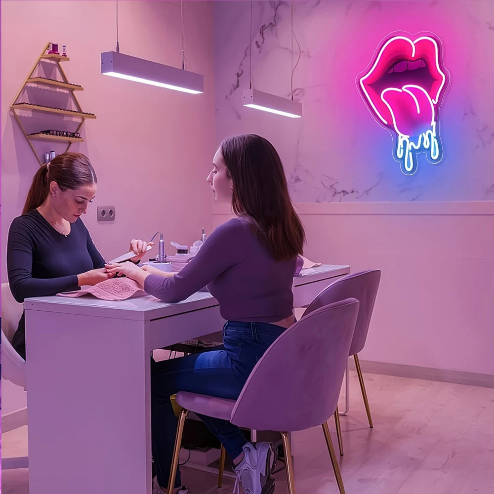 Playful Lips LED Neon Sign | USB-Powered Vibrant Wall Decor for Bar, Bedroom & Gaming Room | Non-Provocative Party Lighting for - Cosmic Twink