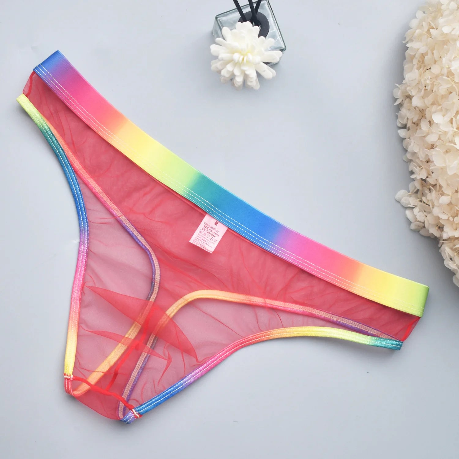 Men's Transparent Mesh G-String T-Back Thong  Rainbow Low Rise Underwear Gay Sexy Breathable Sheer Underpant Naughty Lingerie - Cosmic Twink