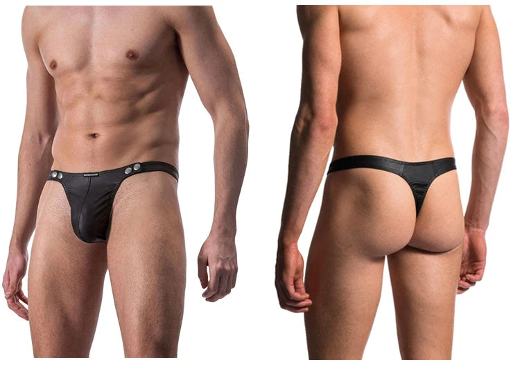 Gay String Sexy Underwear for Men 2023 Slip Man Pu Leather Penis Pouch Ultra Thin Thong and Jockstrap T-Back Male Hot Panties - Cosmic Twink