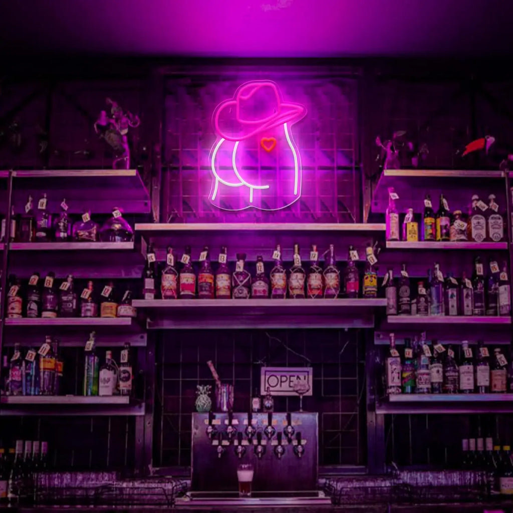 Sexy Neon Sign Dimmable Cowboy Hat Neon Lights for Bar Pub Bedroom Man Cave Game Room Party Decor Aesthetics Draw Birthday Gifts - Cosmic Twink