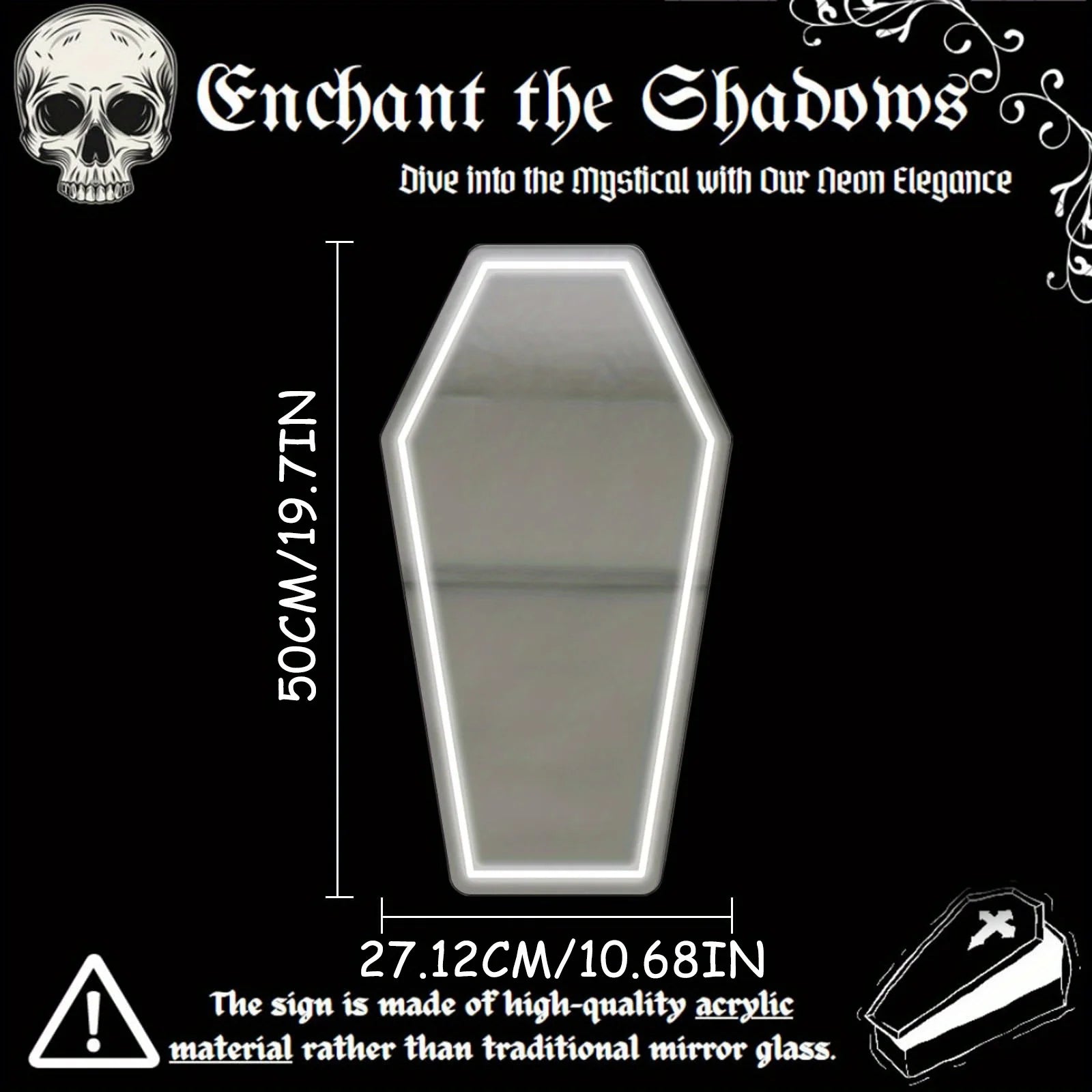 Mirror neon lights in the coffin. USB powered with dimmable switches for bedroom, studio and holiday party arrangements. - Cosmic Twink