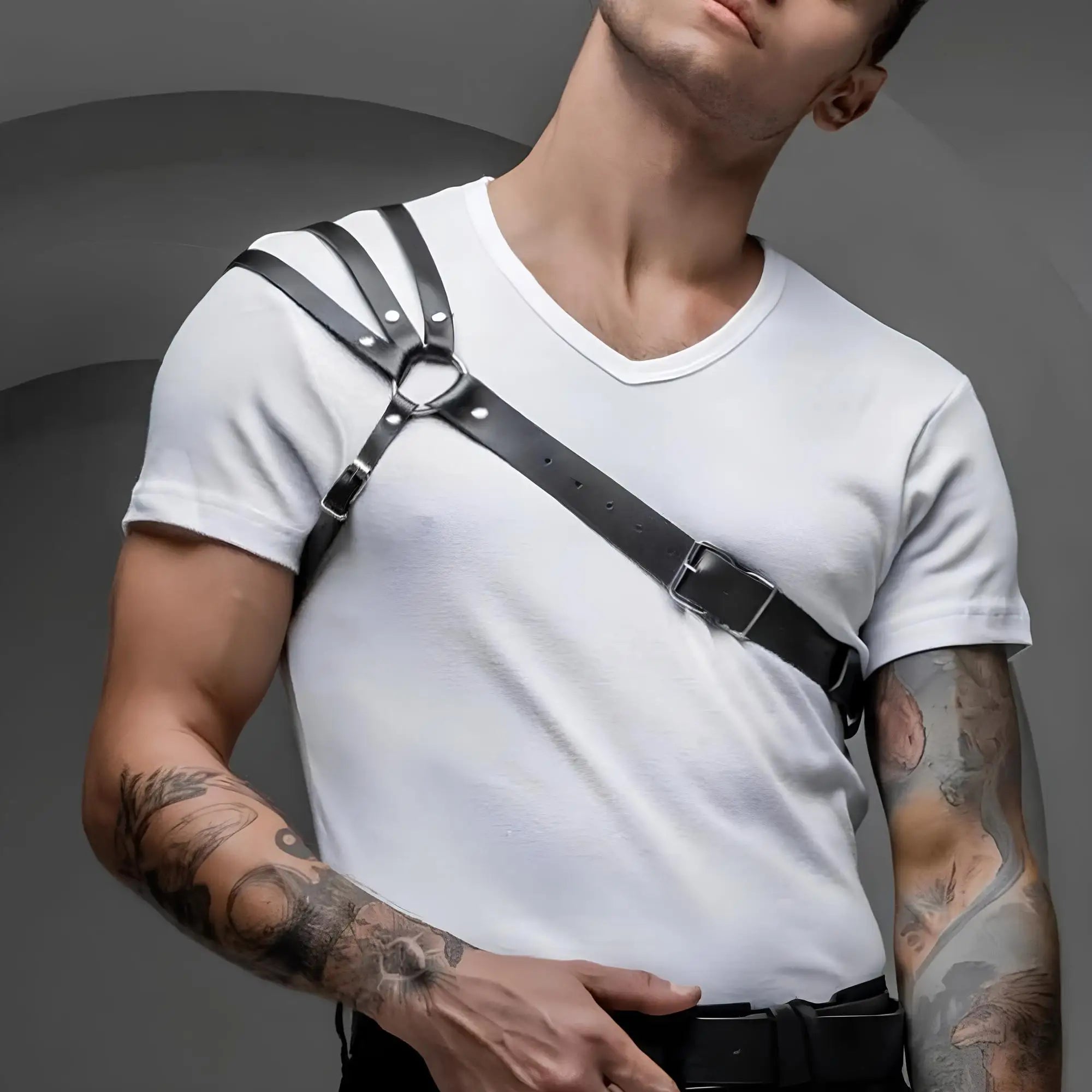 Fetish Gay Leather Chest Harness Men Harness Adjustable Sexual Body Bondage Cage Harness Belts Rave Gay Clothing for Adult Sex