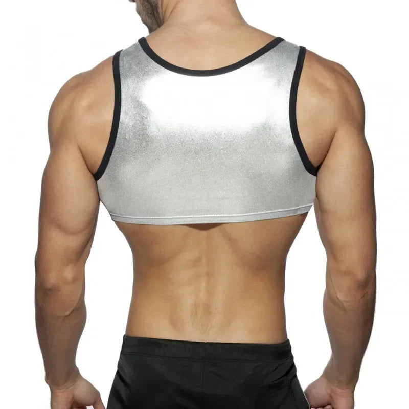 2 Piece Outfits for Men Sleeveless Crop Top and Short Pants Sets Gay Clubwear Party Kango Shorts Slim Fit Vest Tank T Shirt