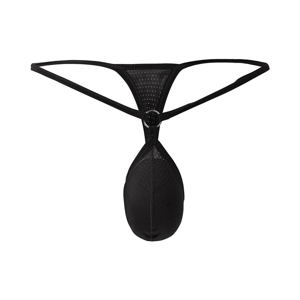 Hollow Breathable G-String Thong Men Sexy T-Back Briefs Gay Underwear Enhance Peni Pouch Panties Low-Rise Exposed Butt Underpant - Cosmic Twink