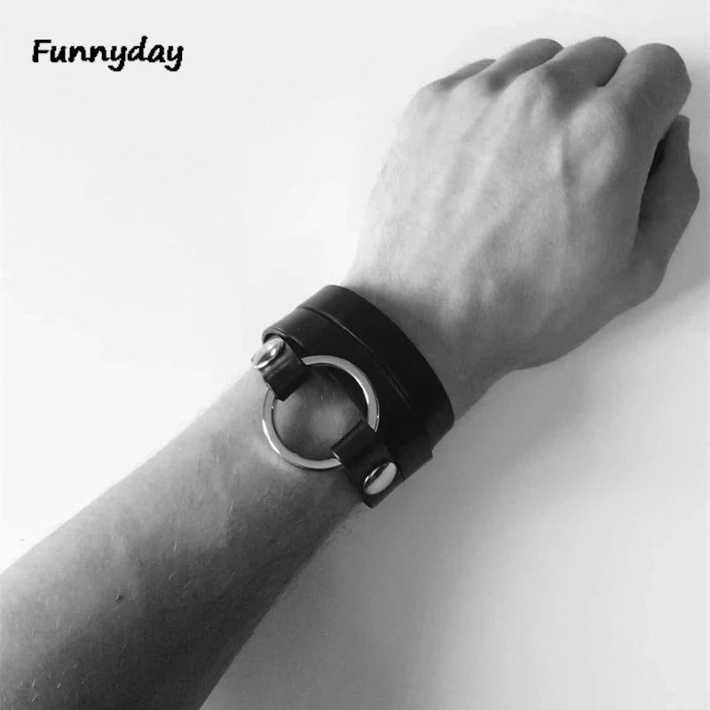 Gay Rave Harness Mens Belt PU Leather Bracelet Sex Toys For Men Lingerie Underwear Garter Belt Wristband Punk Jewelry