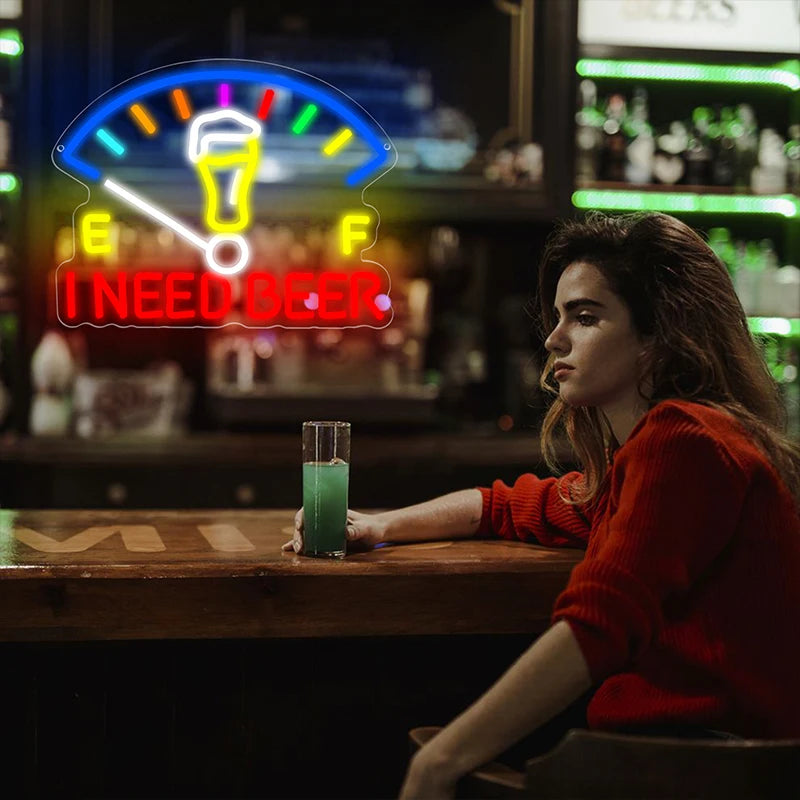 I Need Beer Neon Sign for Wall Decor Beer LED Light  Bar Neon Light for Man Cave Bar Party Restaurant Christmas Birthday Gift - Cosmic Twink