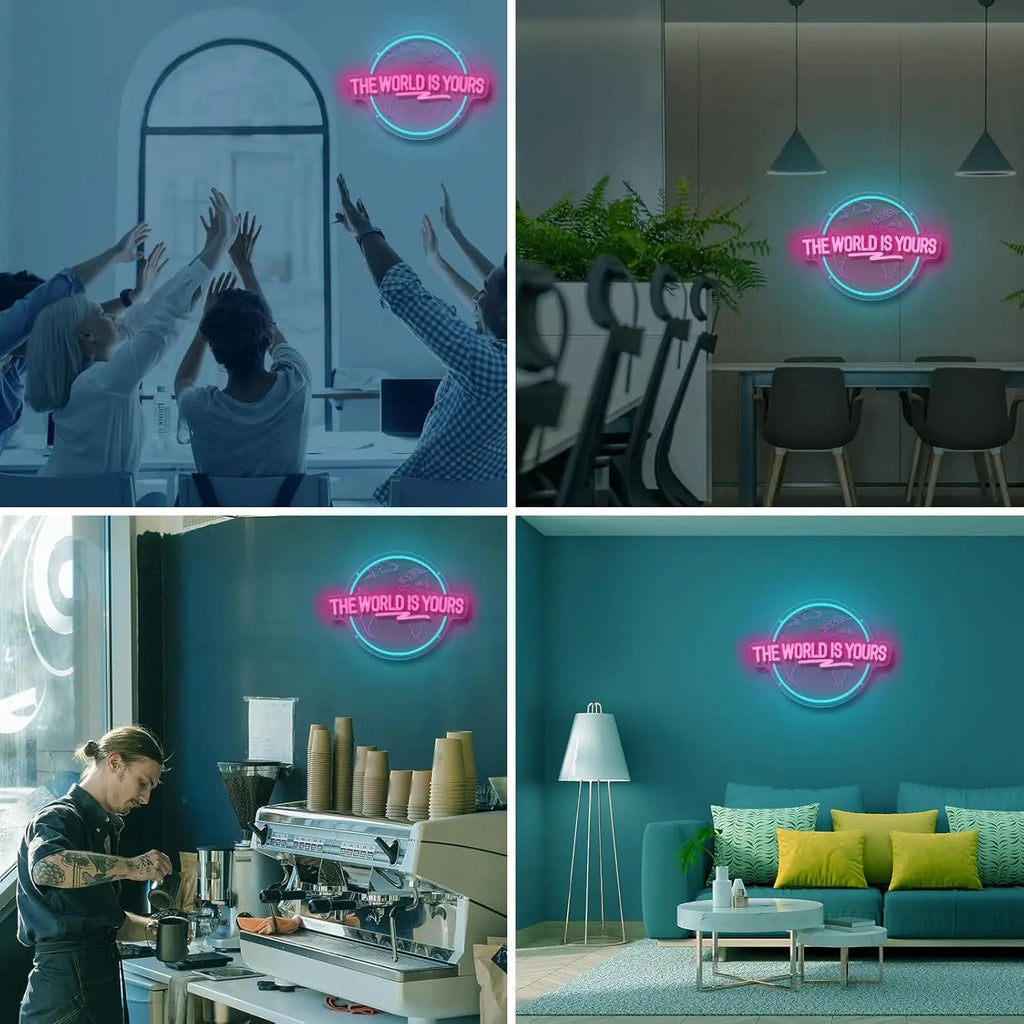 The World Is Yours Neon Sign Carved Planet LED Neon Light Sign for Office Wedding Man Cave Game Room Wall Decor Birthday Gift - Cosmic Twink