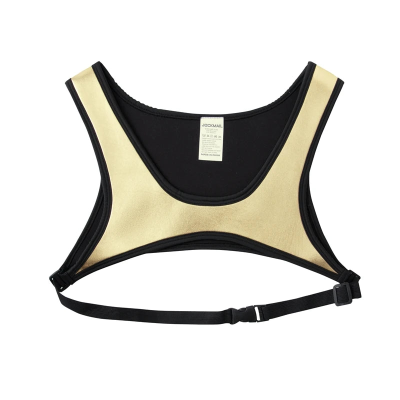 Harness Men Strap Costume Sexy Shoulder Bondage Chest Lingerie Metal Shaper Gay Men Underwear Neoprene & Metallic Leather Top - Cosmic Twink