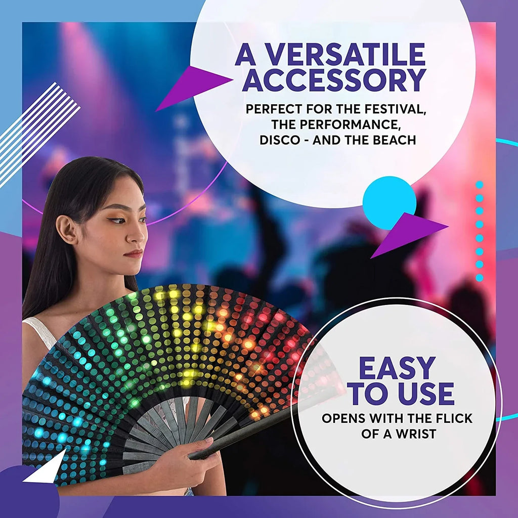1-3Pcs Large Chinese Rave Folding Hand Fan Rainbow Fan Wedding Dance Kung Fu Fan for Art Craft Gift Festival Party Home Decor - Cosmic Twink