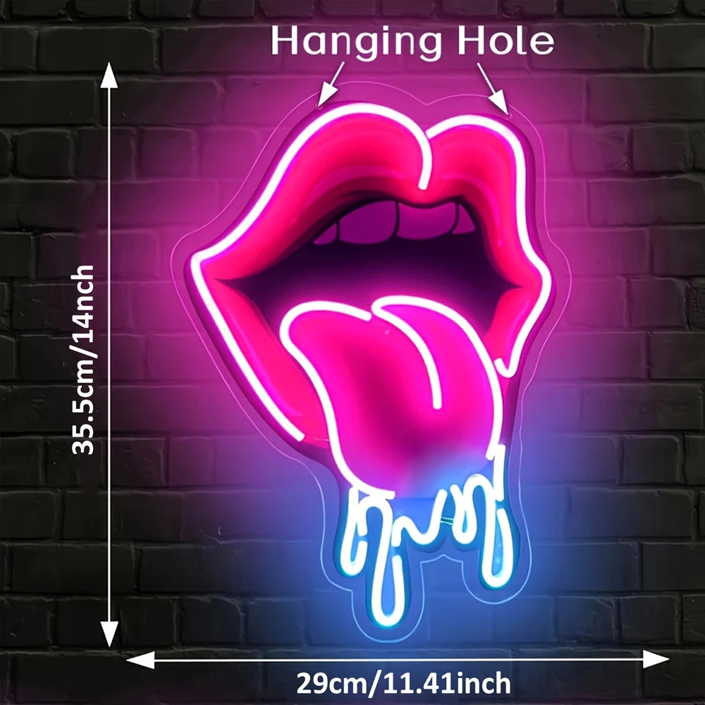 Playful Lips LED Neon Sign | USB-Powered Vibrant Wall Decor for Bar, Bedroom & Gaming Room | Non-Provocative Party Lighting for - Cosmic Twink