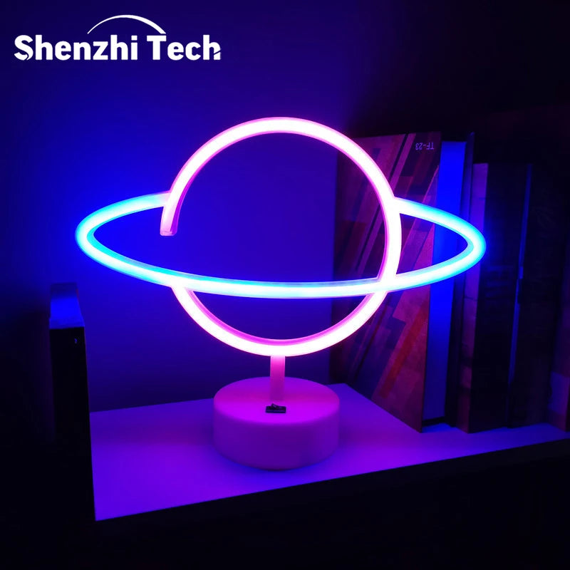 Pink Blue Planet neon sign Light USB/ battery dual purpose LED Lamp, for Birthday Wedding Party Wall Camping Summer Home decor - Cosmic Twink