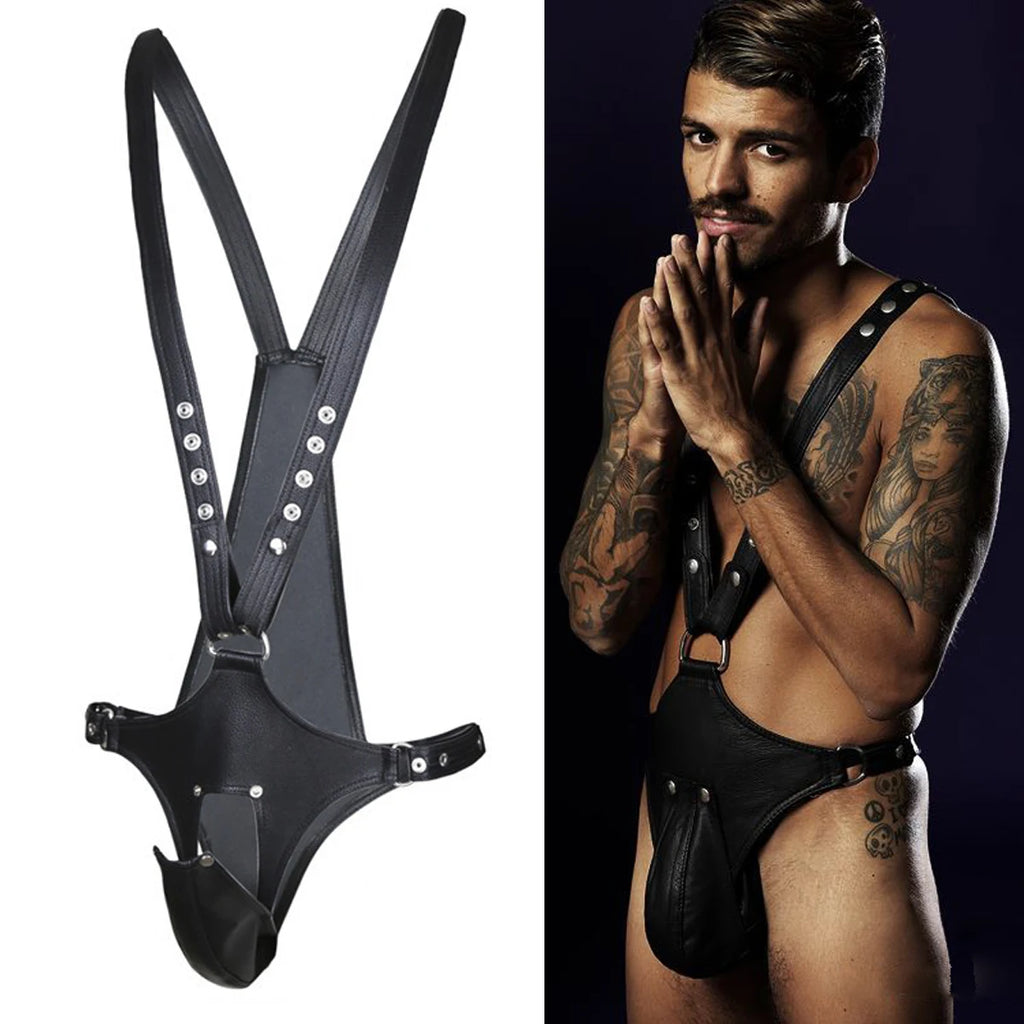 Hot Erotic Underwear BDSM Fetish Costume Men Gay Leather Harness Body Bondage Belt Strap Punk Rave Cock Cage Chastity Panties - Cosmic Twink