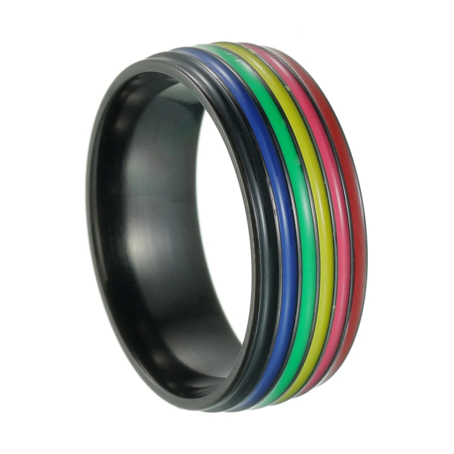 8MM Multicolor Rainbow Ring For Women Men LGBT Lebian Gay Jewelry Titanium Steel Wedding Engagement Rings Gifts Accessory - Cosmic Twink