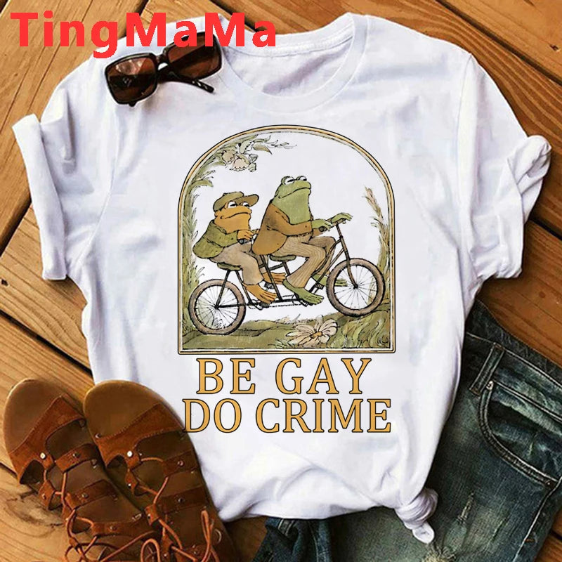 Frog and Toad Be Gay Do Crime T Shirt Men Harajuku Anime Short Sleeve Tshirt Retro Cartoon Graphic Tees Unisex Tops T-shirt Male - Cosmic Twink