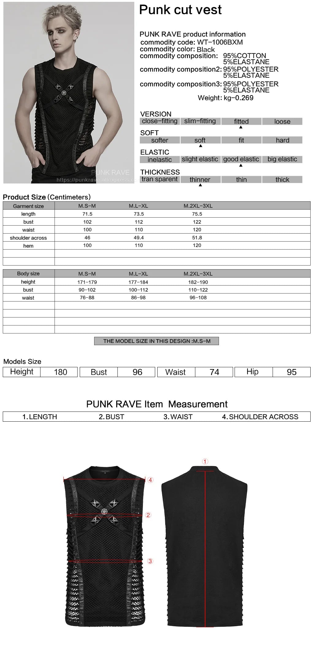 PUNK RAVE Men's Punk Cut Features Mesh Vest Novel Style Personality Cool Handsome Dark Tops Tees Men Clothing - Cosmic Twink