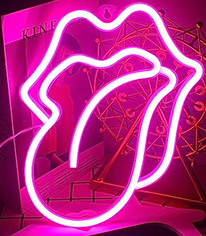 Mouth tongue Neon Light Sign LED Sexy Lips Lamp Decoration Table Room Shop Wall Party Gift USB & Battery Case Powered - Cosmic Twink