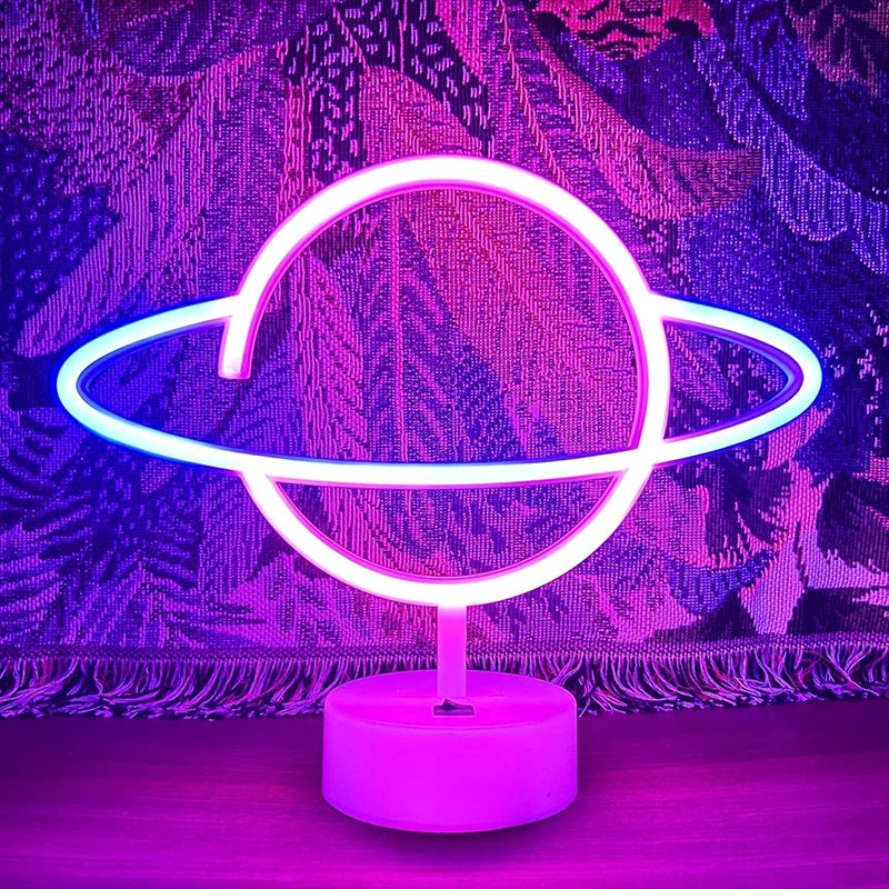 Pink Blue Planet neon sign Light USB/ battery dual purpose LED Lamp, for Birthday Wedding Party Wall Camping Summer Home decor - Cosmic Twink