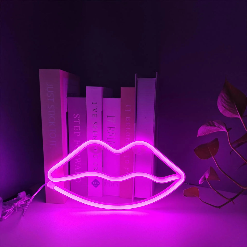 Mouth tongue Neon Light Sign LED Sexy Lips Lamp Decoration Table Room Shop Wall Party Gift USB & Battery Case Powered - Cosmic Twink