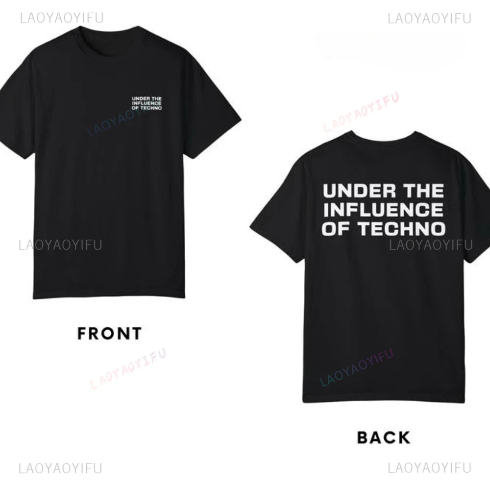 Under The Influence of Techno Rave Festival Music Party Outfit Graphic T Shirts Woman  Man Summer Music Festival Celebration - Cosmic Twink
