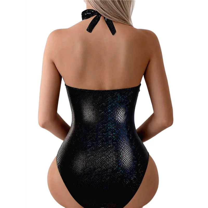 ASDS-Womens Rave Wear  Bodysuit Snakeskin Print Sexy- Swimsuit For Festival Dance Rave Clothing - Cosmic Twink