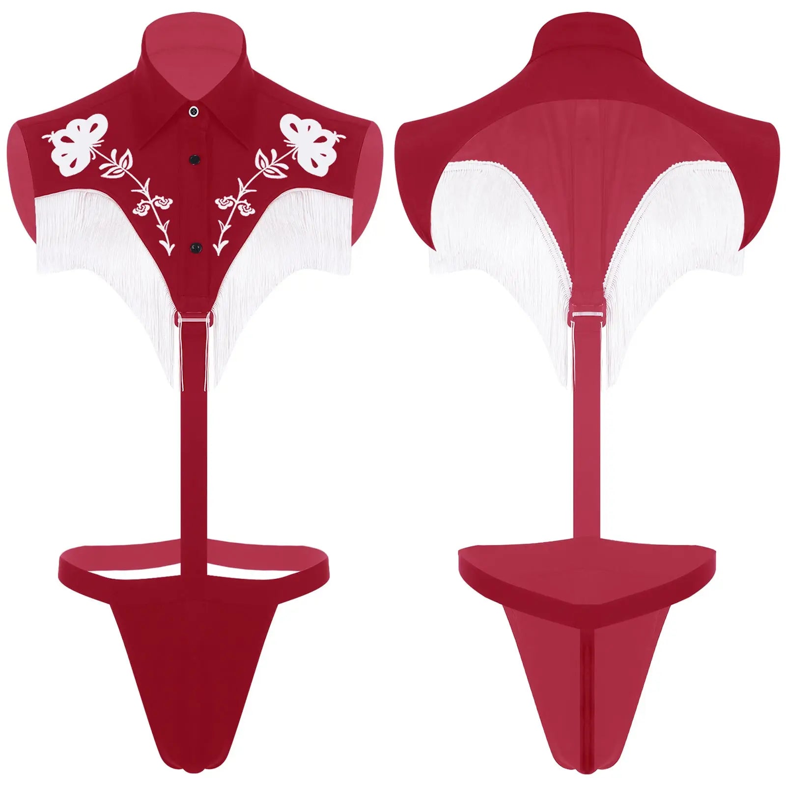 Mens Jockstrap Gay Lingerie Mini Bikini Thongs Bodysuit Underwear Sexy Western Cowboy Club Wear Printed Fringe Tassels Jumpsuit