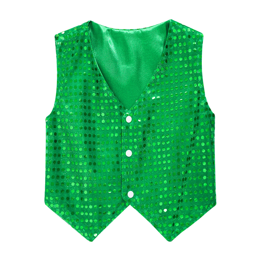 Mens Shiny Sequined Vest Tops V Neck Disco Irregular Hem Waistcoat Hiphop Jazz Dance Festival Rave Outfits Performance Costume - Cosmic Twink