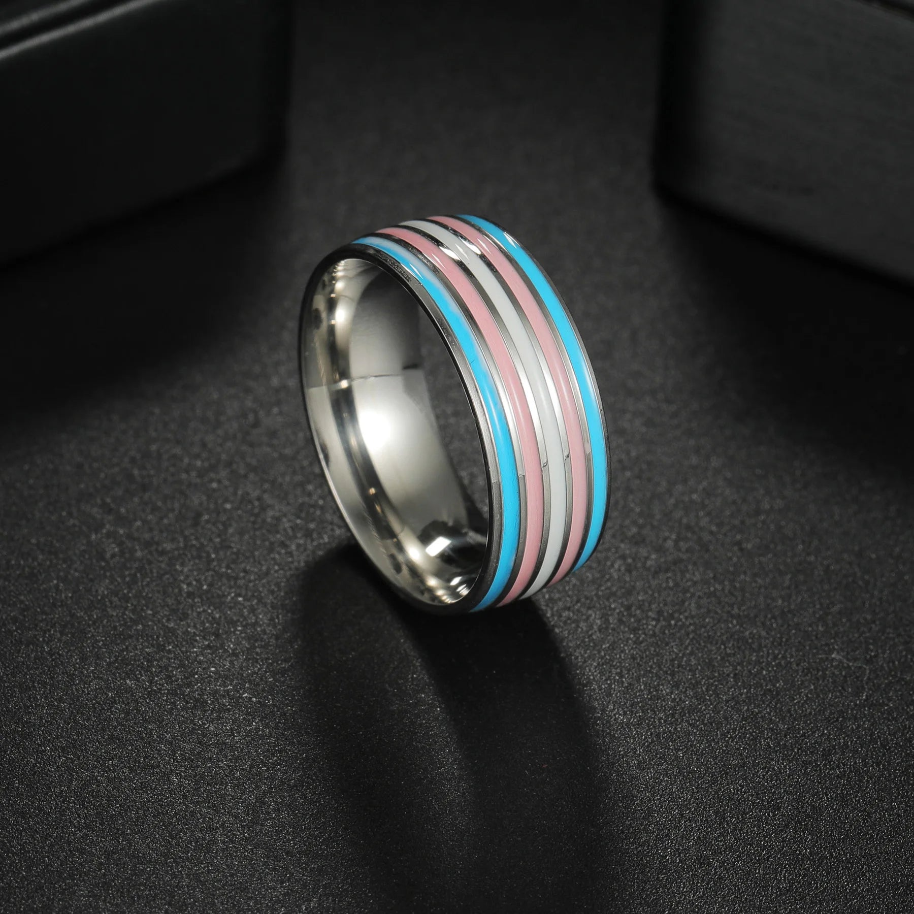 8MM Multicolor Rainbow Ring For Women Men LGBT Lebian Gay Jewelry Titanium Steel Wedding Engagement Rings Gifts Accessory - Cosmic Twink