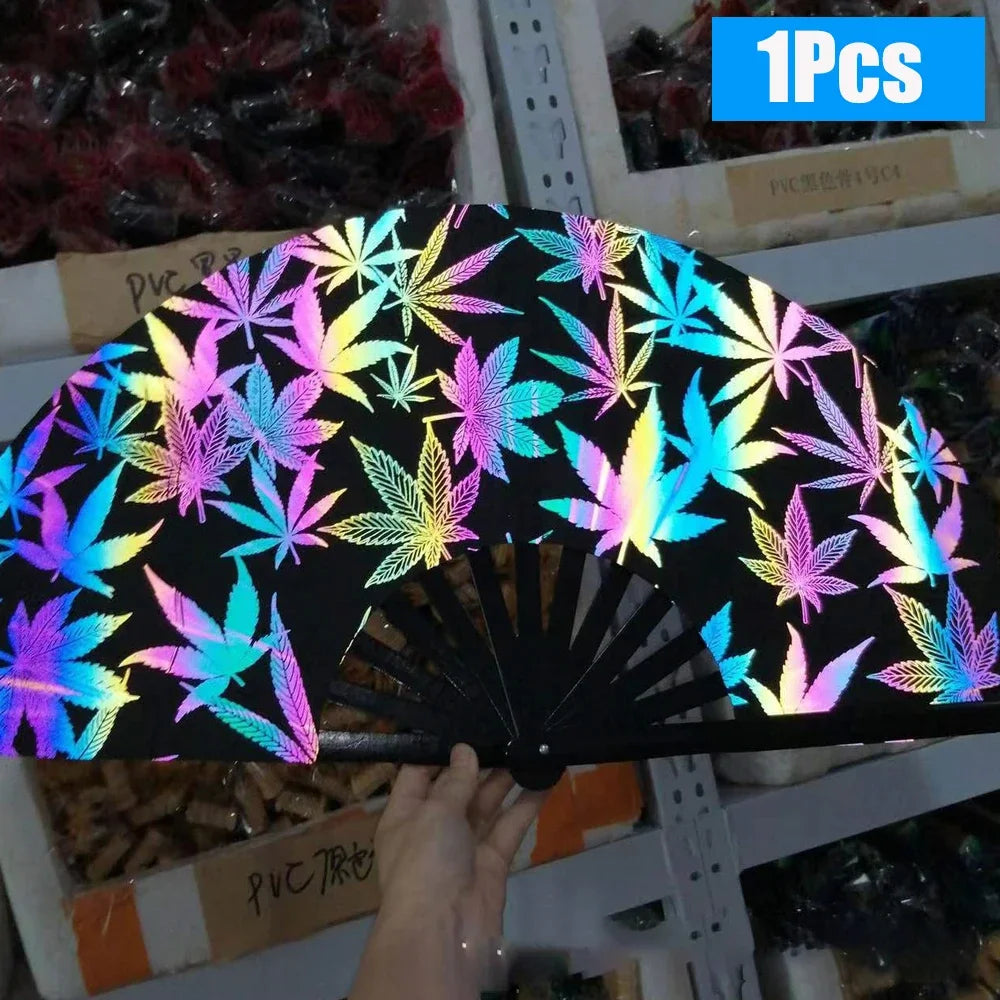 1-3Pcs Large Chinese Rave Folding Hand Fan Rainbow Fan Wedding Dance Kung Fu Fan for Art Craft Gift Festival Party Home Decor - Cosmic Twink