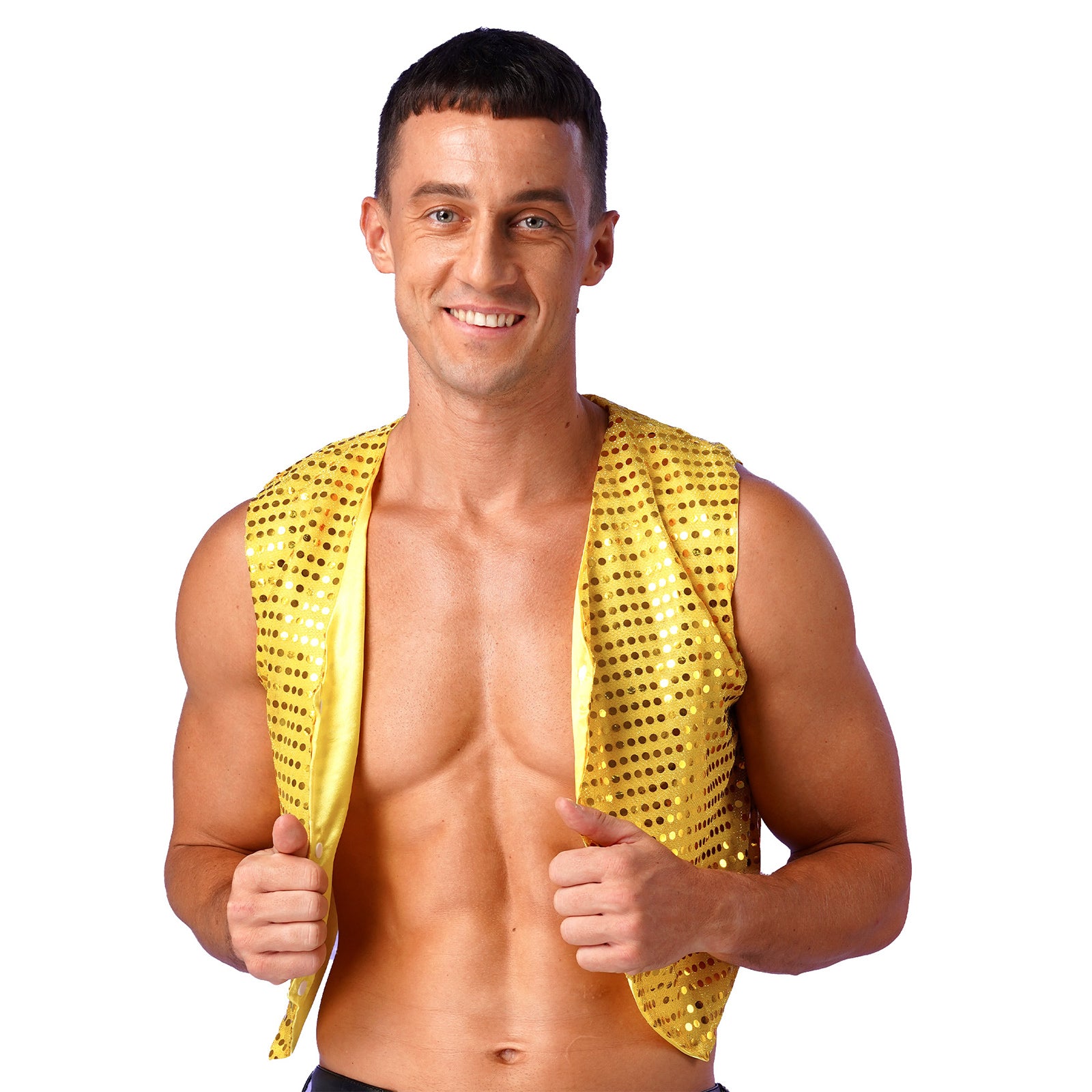 Mens Shiny Sequined Vest Tops V Neck Disco Irregular Hem Waistcoat Hiphop Jazz Dance Festival Rave Outfits Performance Costume - Cosmic Twink