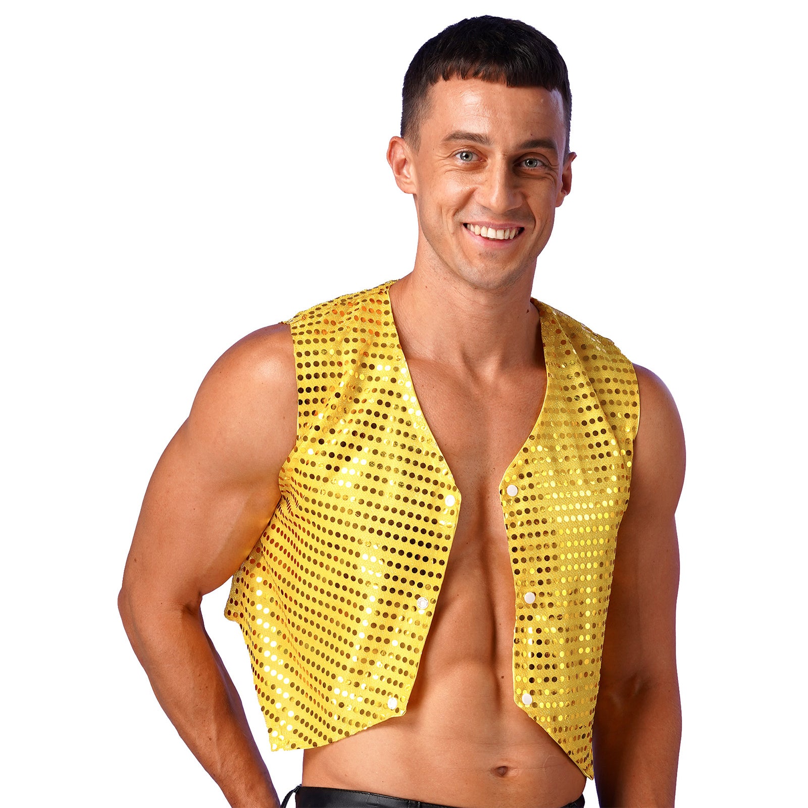 Mens Shiny Sequined Vest Tops V Neck Disco Irregular Hem Waistcoat Hiphop Jazz Dance Festival Rave Outfits Performance Costume - Cosmic Twink