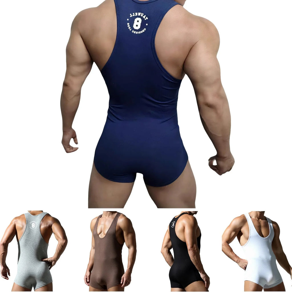 Men's Sexy Rayon Fitness Wrestling Singlet BodySuit One-Piece Jumpsuit for Active Wear And Sports - Cosmic Twink