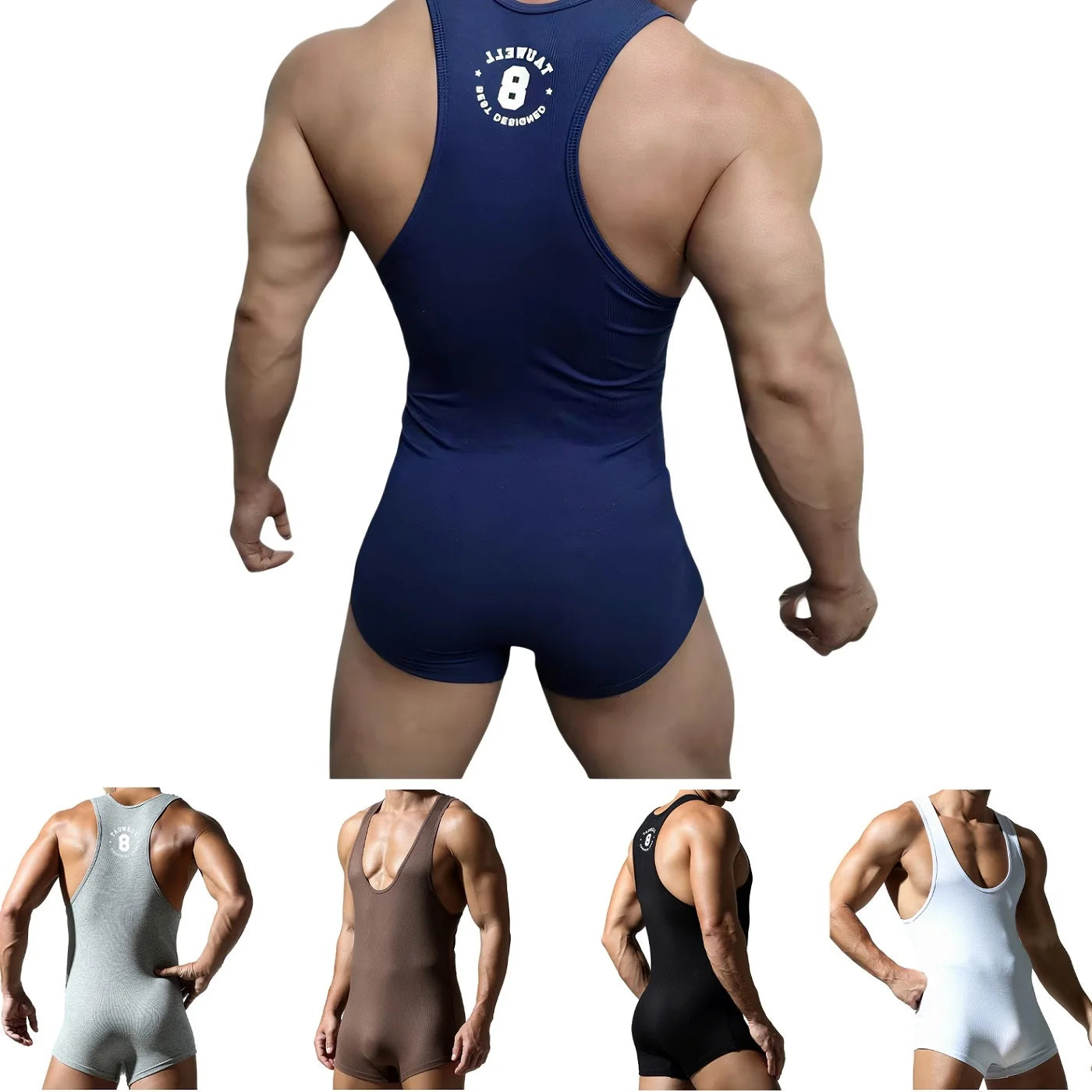 Men's Sexy Rayon Fitness Wrestling Singlet BodySuit One-Piece Jumpsuit for Active Wear And Sports - Cosmic Twink
