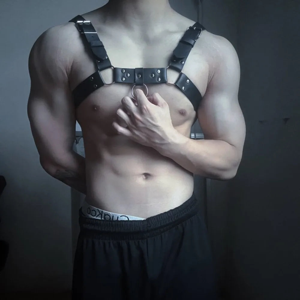 Gay Rave Harness Sexy Chest Body Harness Straps Lingerie PU Leather Bondage Clubwear Costume Sex Toys For Men Lingerie Underwear - Cosmic Twink