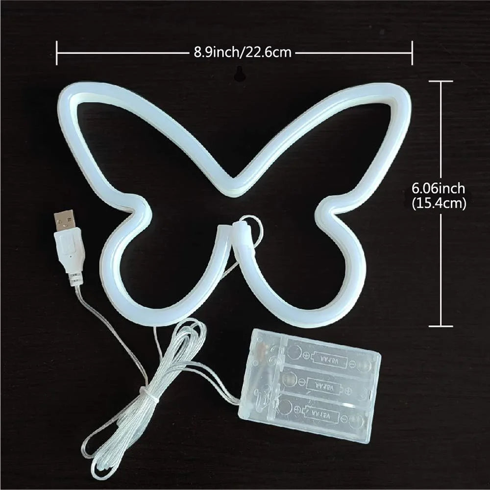 Butterfly Neon Sign USB/Battery Powered Cat LED Neon Light Skull Neon Lamp Wall Art Decor for Home Bedroom Birthday Gift Wedding - Cosmic Twink