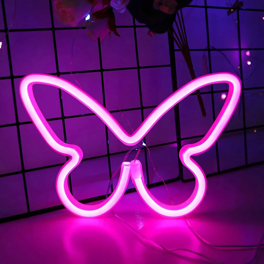 Butterfly Neon Sign USB/Battery Powered Cat LED Neon Light Skull Neon Lamp Wall Art Decor for Home Bedroom Birthday Gift Wedding - Cosmic Twink