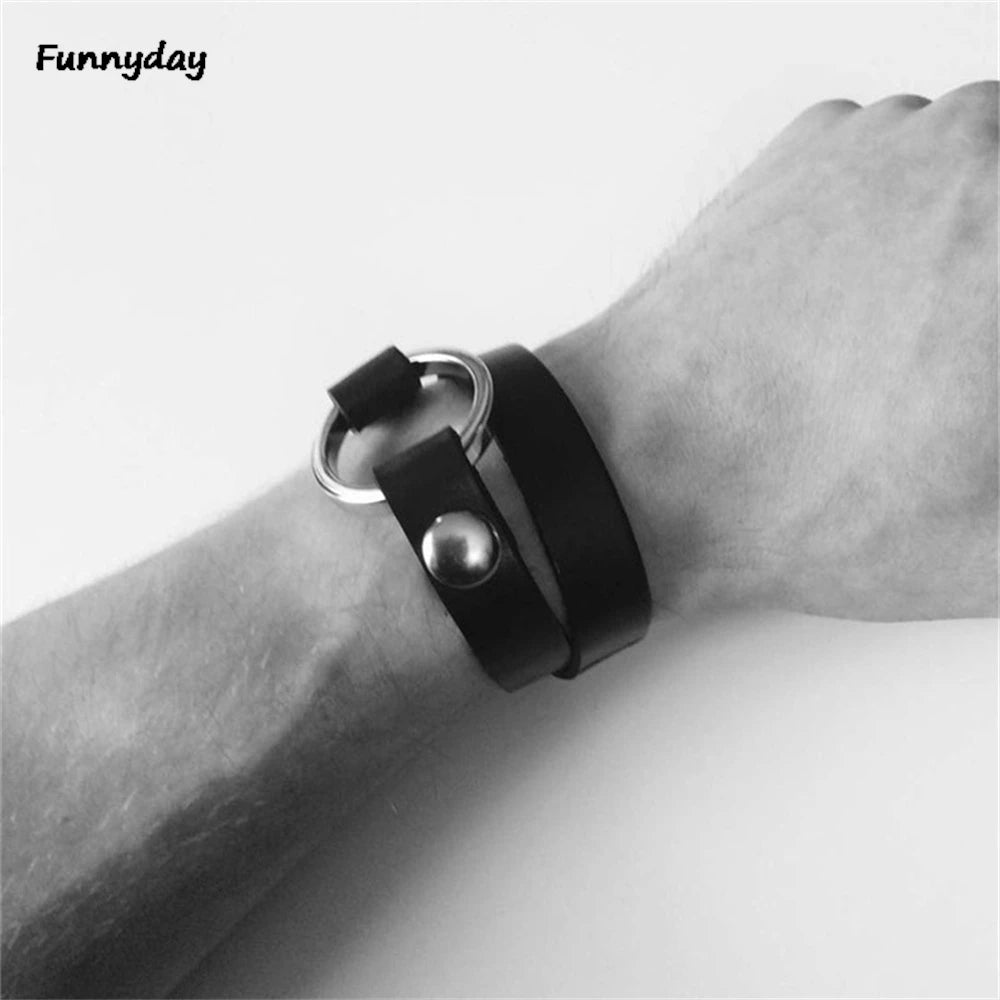 Gay Rave Harness Mens Belt PU Leather Bracelet Sex Toys For Men Lingerie Underwear Garter Belt Wristband Punk Jewelry