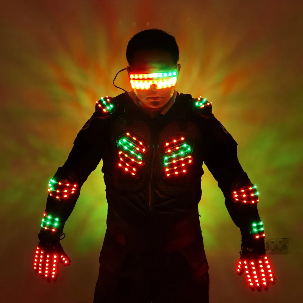 RGB Colorful Light Armor Outfits Glowing Clothe Show Dress Bar DJ MC Performance Robot men suit led costumes ballroom wears - Cosmic Twink
