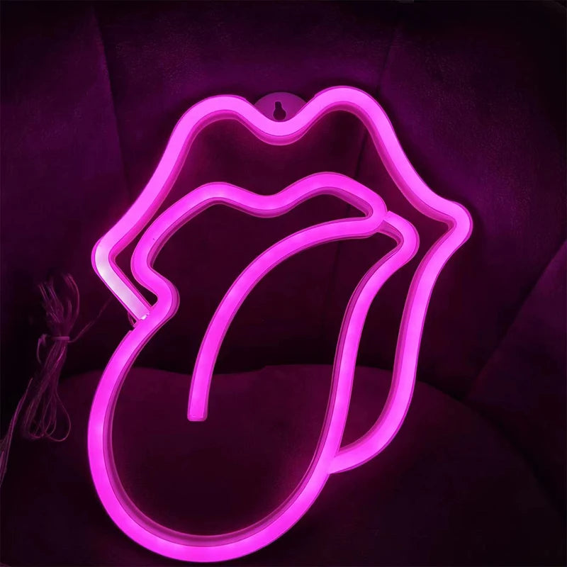 Mouth tongue Neon Light Sign LED Sexy Lips Lamp Decoration Table Room Shop Wall Party Gift USB & Battery Case Powered - Cosmic Twink
