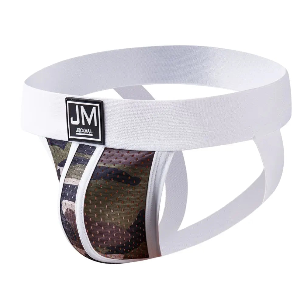 JOCKMAIL Mesh Men's Athletic Supporter Performance Jockstrap Elastic Waistband Gay Men Underwear Sexy Camouflage green thong - Cosmic Twink