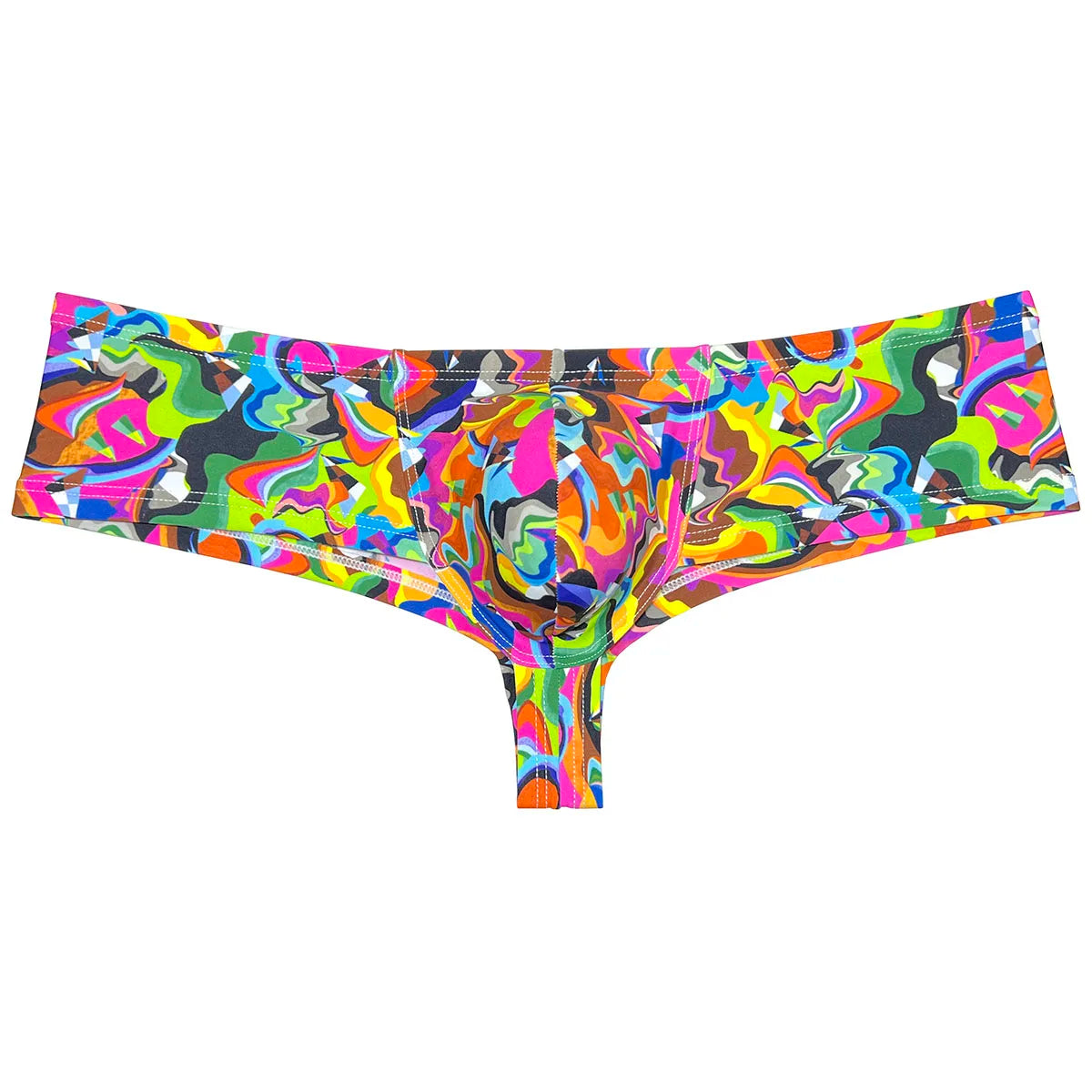 Sexy Mens Print Swim Thongs Ultrathin Quick-dry Swimwear Low-rise Bikini-Style Back Briefs Underwear Elastic Boxer Shorts Beach - Cosmic Twink