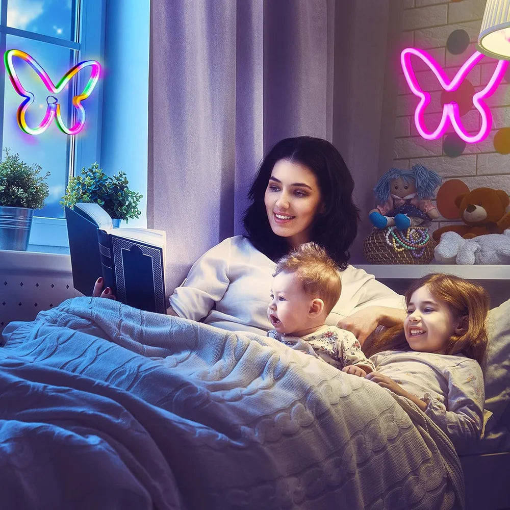 Butterfly Neon Sign USB/Battery Powered Cat LED Neon Light Skull Neon Lamp Wall Art Decor for Home Bedroom Birthday Gift Wedding - Cosmic Twink