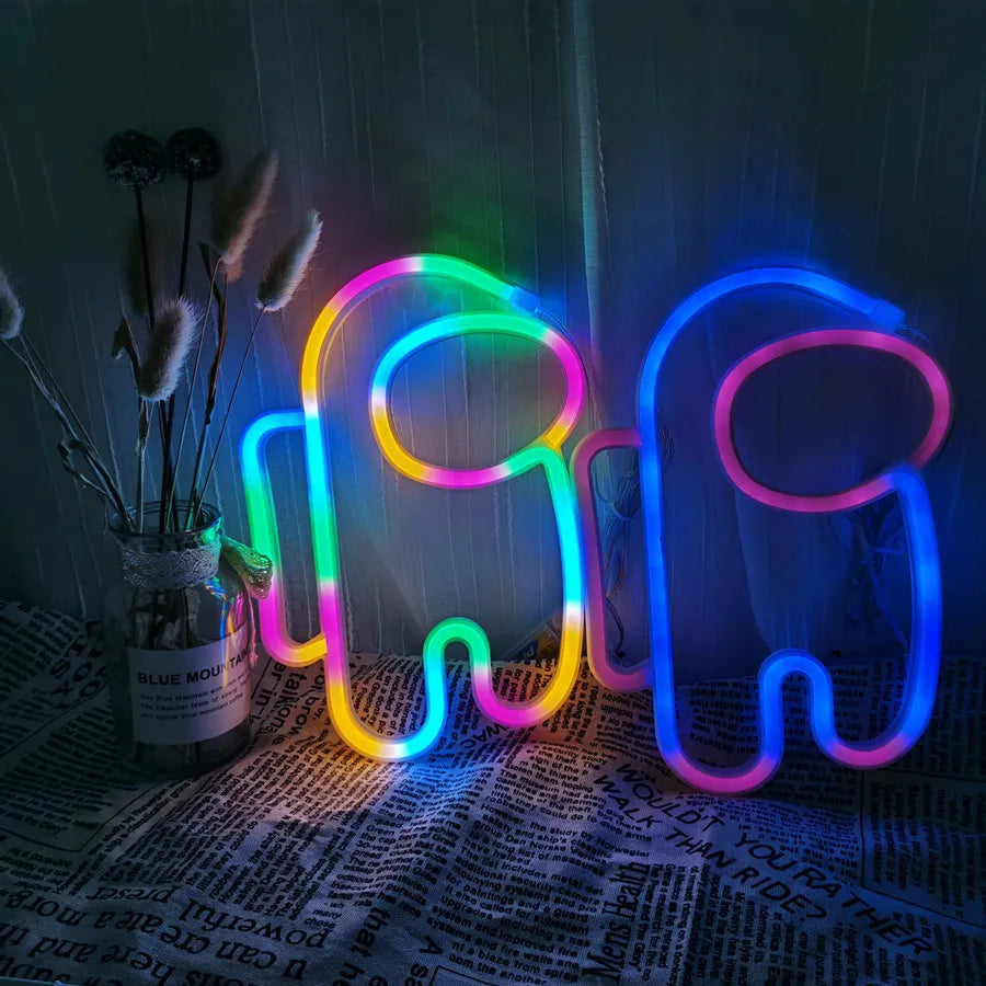 LED Neon Lamp Sign Astronaut Game Lamp Neon Wall Lights Night Light for Room Holiday Party Decor Cool Birthday Christmas Gift - Cosmic Twink