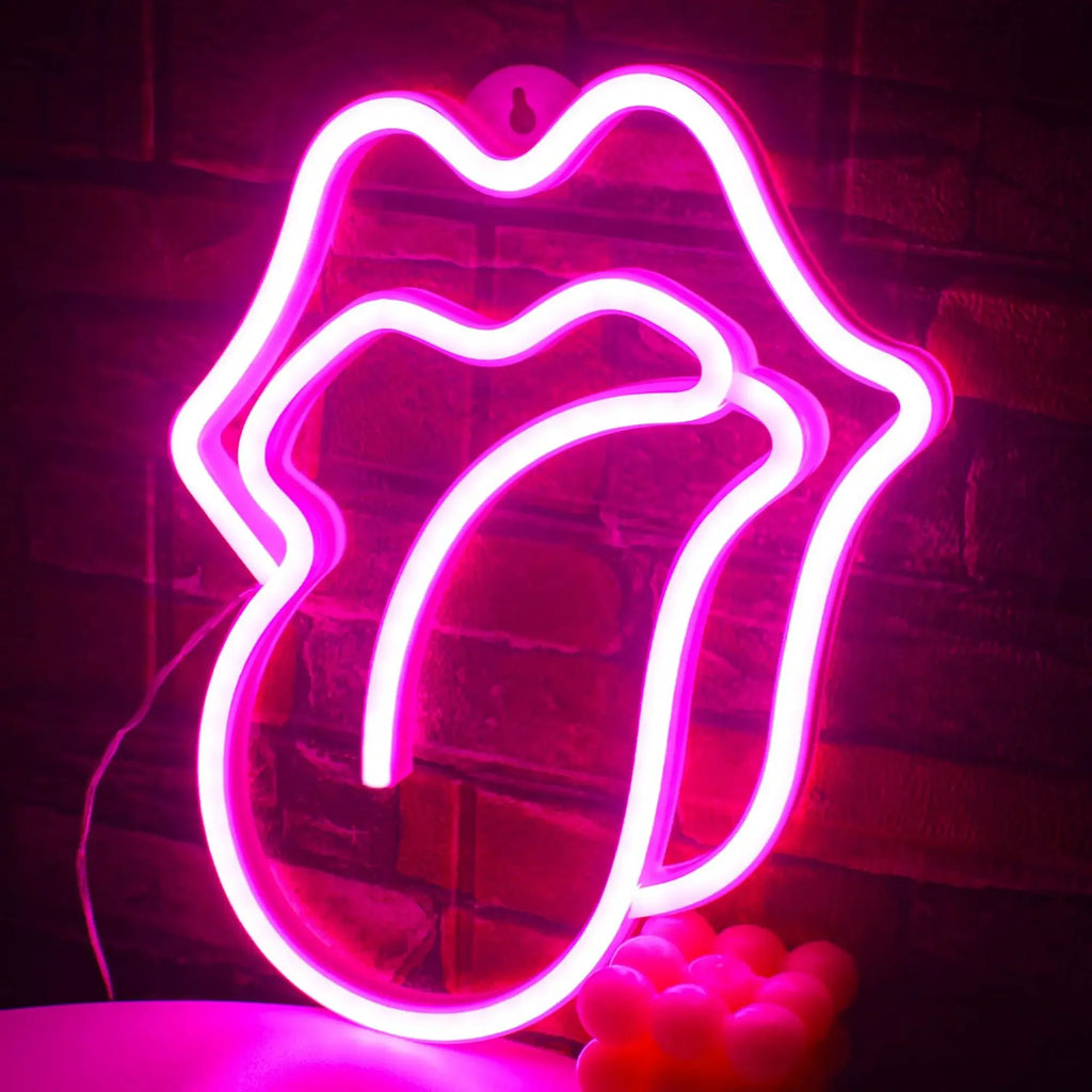 Mouth tongue Neon Light Sign LED Sexy Lips Lamp Decoration Table Room Shop Wall Party Gift USB & Battery Case Powered - Cosmic Twink