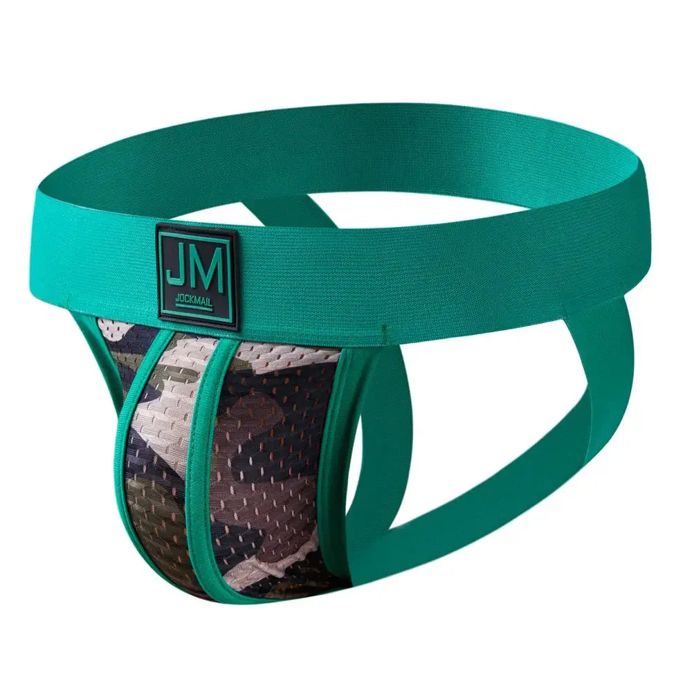 Jockmail Men Underwear Sexy Gay Jockstraps Tanga Athletic Supporter Men Underwear Jock Strap Camouflage Green Mesh Breathable - Cosmic Twink