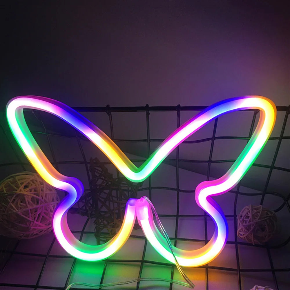 Butterfly Neon Sign USB/Battery Powered Cat LED Neon Light Skull Neon Lamp Wall Art Decor for Home Bedroom Birthday Gift Wedding - Cosmic Twink