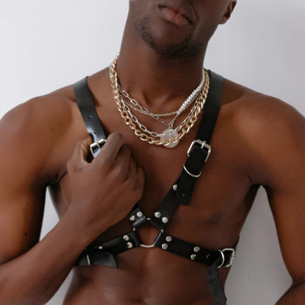 Fetish Gay Leather Chest Harness Men Harness Adjustable Sexual Body Bondage Cage Harness Belts Rave Gay Clothing for Adult Sex
