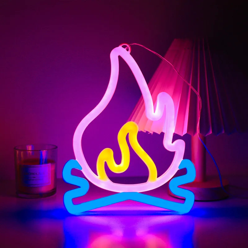 Flame Shaped Neon Signs w Base,LED Light,Atmosphere Lighting for Wall,Night Lamp for Birthday,Party,E-sports Room,Decoration - Cosmic Twink