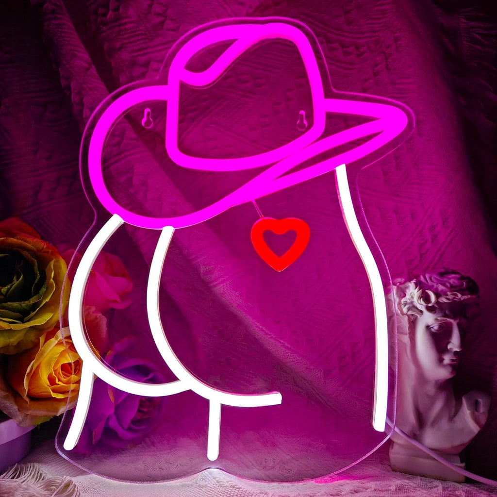 Sexy Neon Sign Dimmable Cowboy Hat Neon Lights for Bar Pub Bedroom Man Cave Game Room Party Decor Aesthetics Draw Birthday Gifts - Cosmic Twink